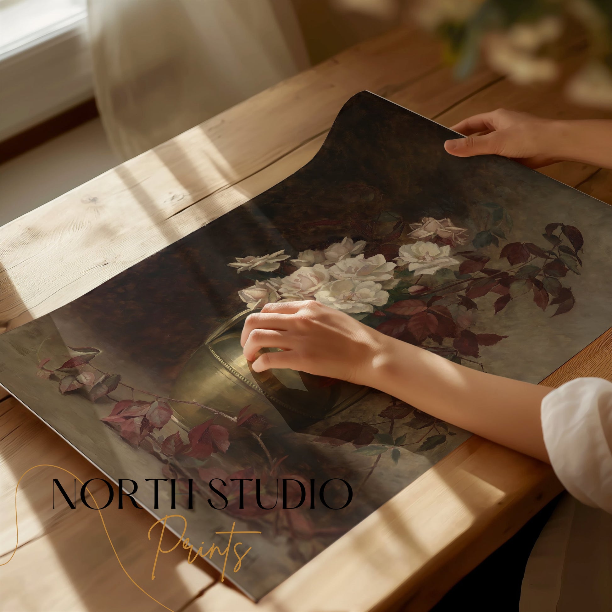 Premium Poster of Stunning Floral Vase with White Roses Art Posters