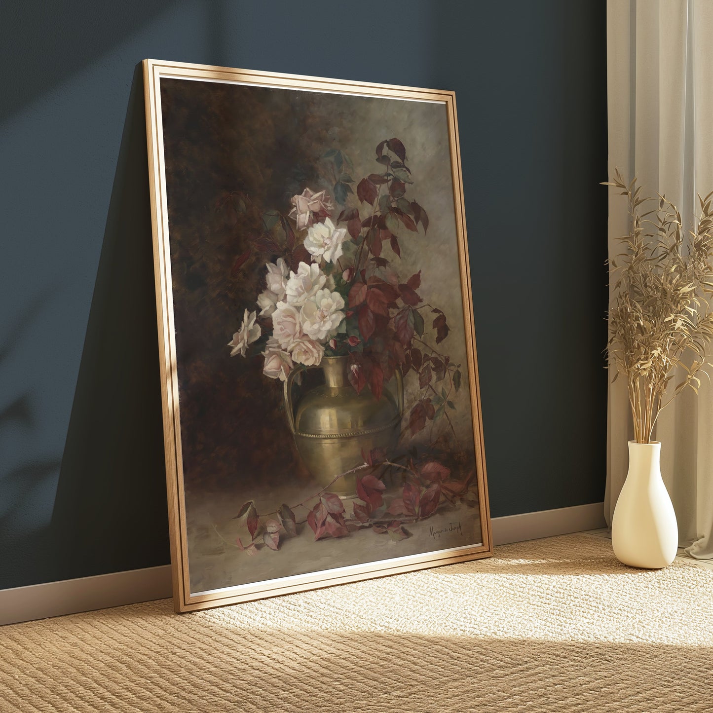 Premium Poster of Stunning Floral Vase with White Roses Art Posters