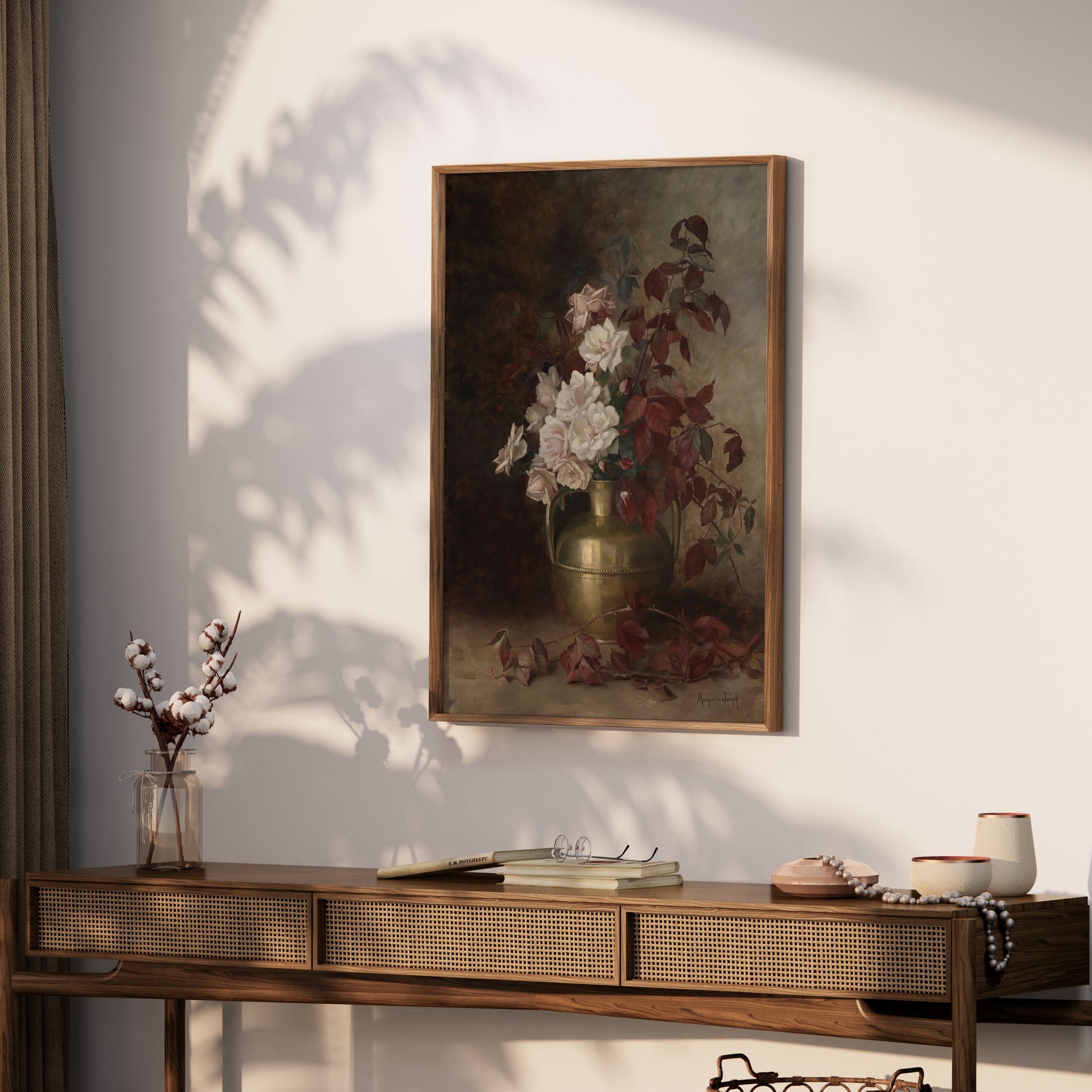 Premium Poster of Stunning Floral Vase with White Roses Art Posters