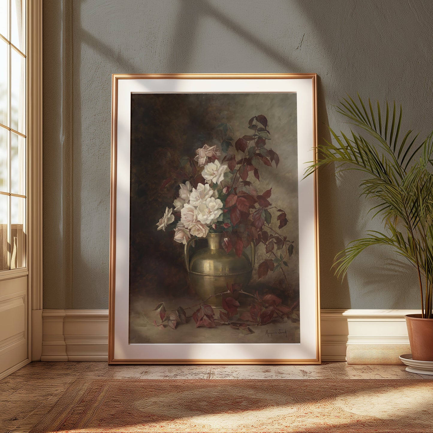 Premium Poster of Stunning Floral Vase with White Roses Art Posters