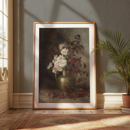 Premium Poster of Stunning Floral Vase with White Roses Art Posters