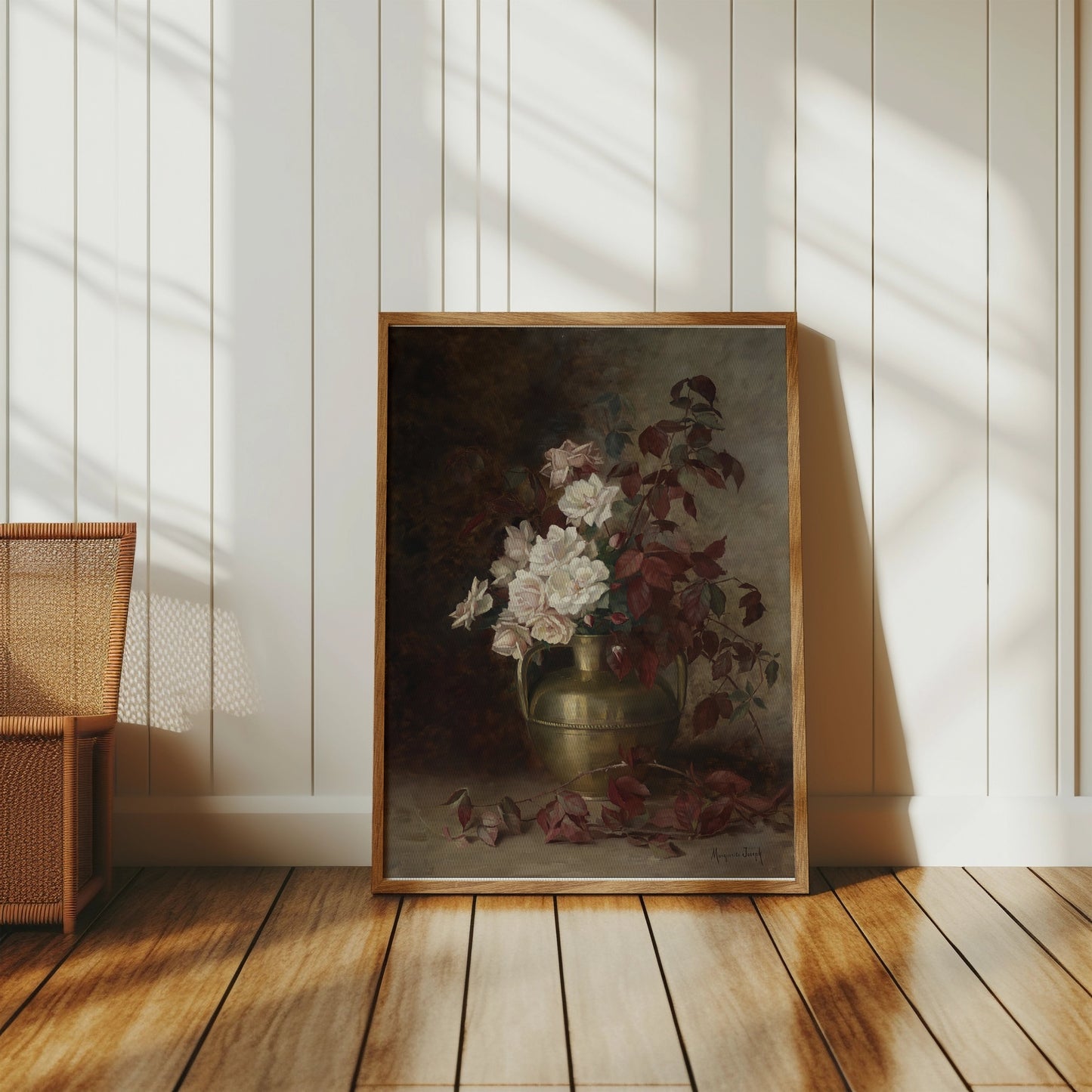 Premium Poster of Stunning Floral Vase with White Roses Art Posters