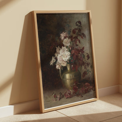 Premium Poster of Stunning Floral Vase with White Roses Art Posters