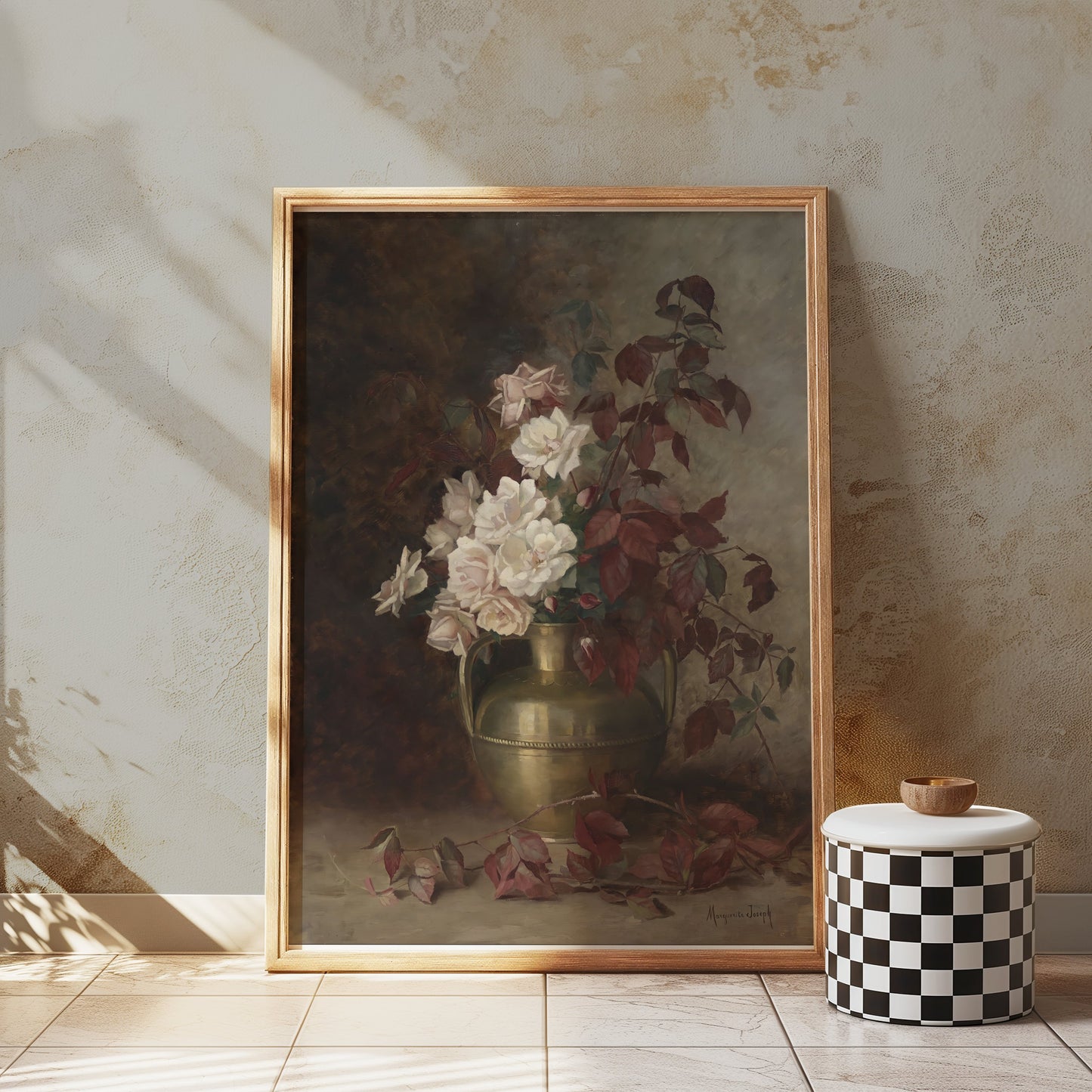 Premium Poster of Stunning Floral Vase with White Roses Art Posters