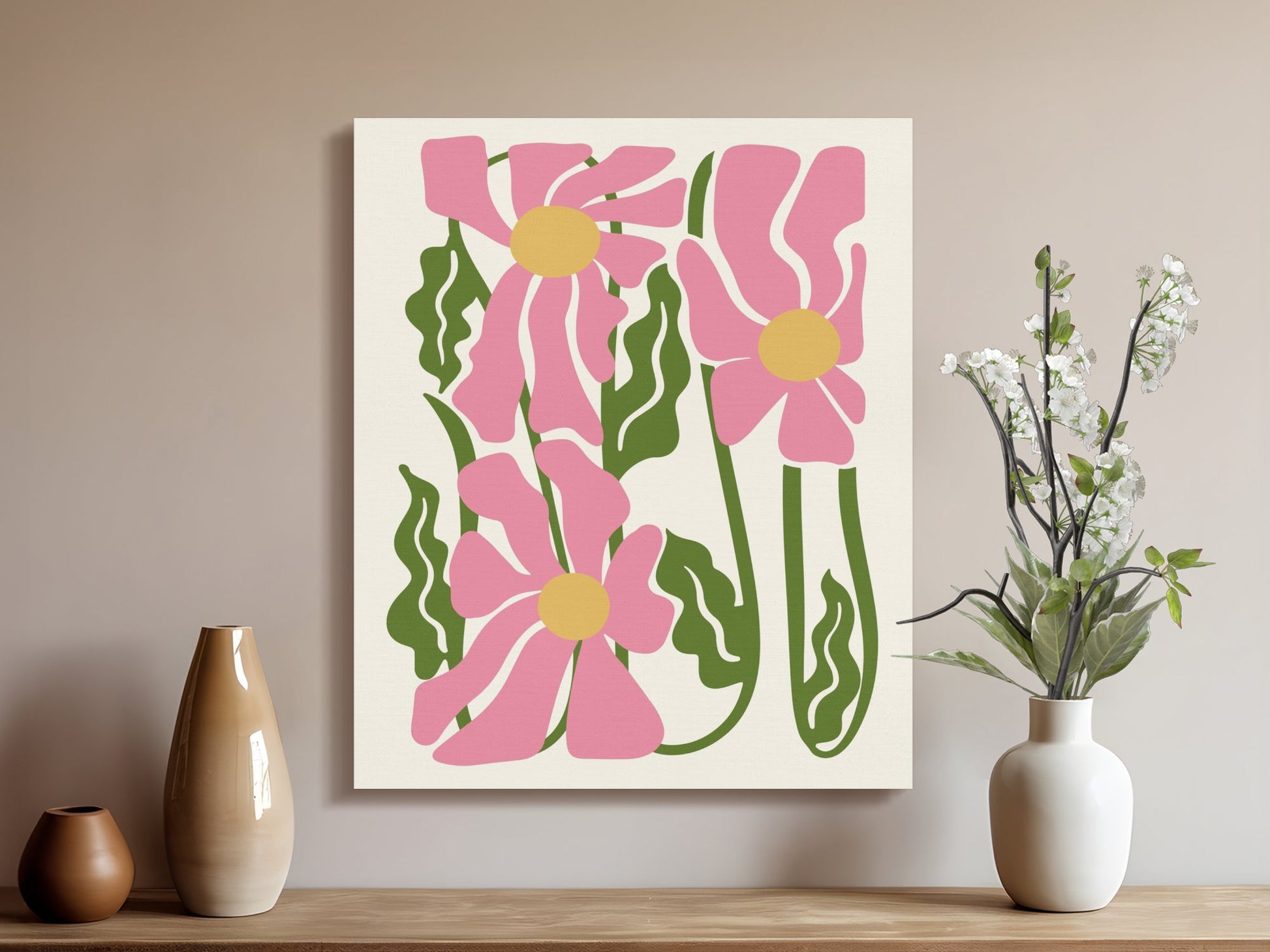 Premium Poster of Stunning Floral Wall Art With Pink Flowers Canvas Wraps