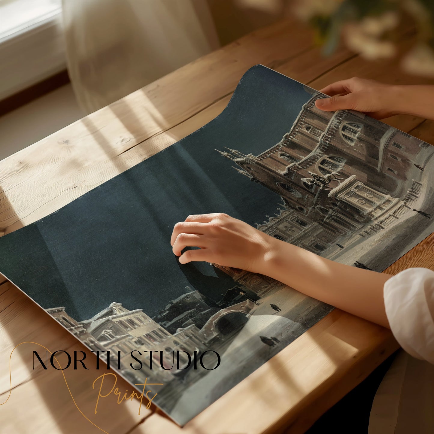 Premium Poster of Stunning Historic Winter Scene in European Town Posters