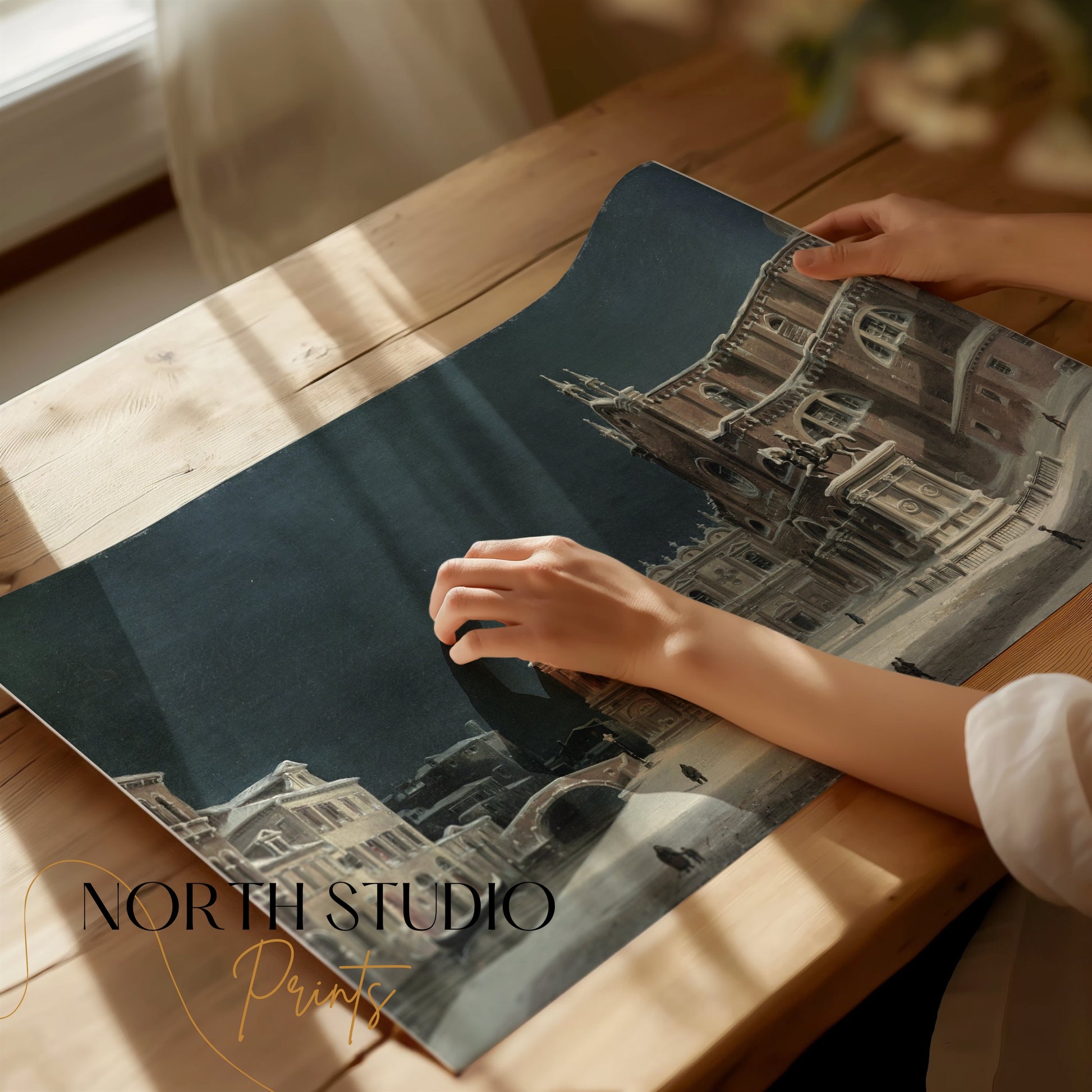 Premium Poster of Stunning Historic Winter Scene in European Town Posters