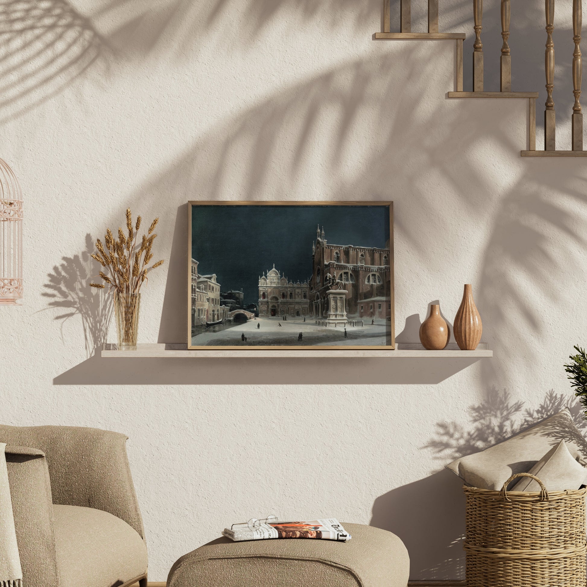 Premium Poster of Stunning Historic Winter Scene in European Town Posters