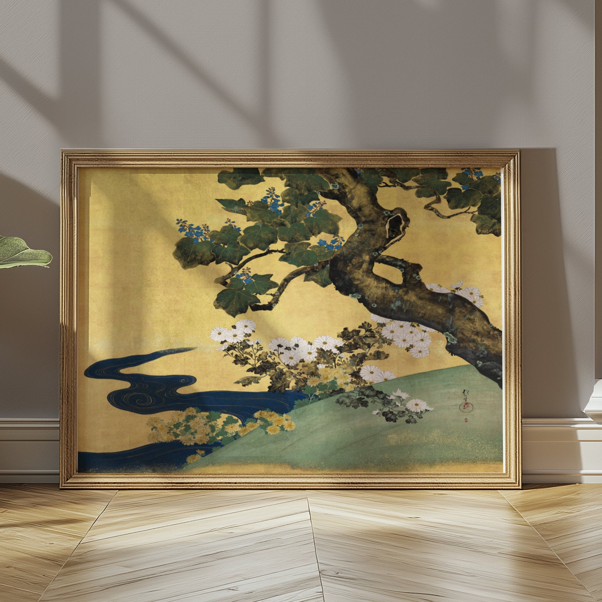 Premium Poster of Stunning Japanese Art Landscape Golden Tree Posters