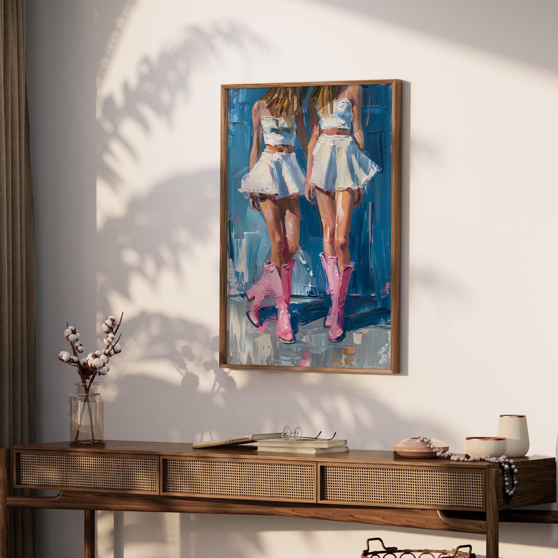 Premium Poster of Stunning Twin Cowgirl Fashion in Pink Boots Posters