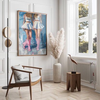 Premium Poster of Stunning Twin Cowgirl Fashion in Pink Boots Posters