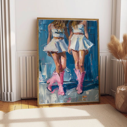 Premium Poster of Stunning Twin Cowgirl Fashion in Pink Boots Posters