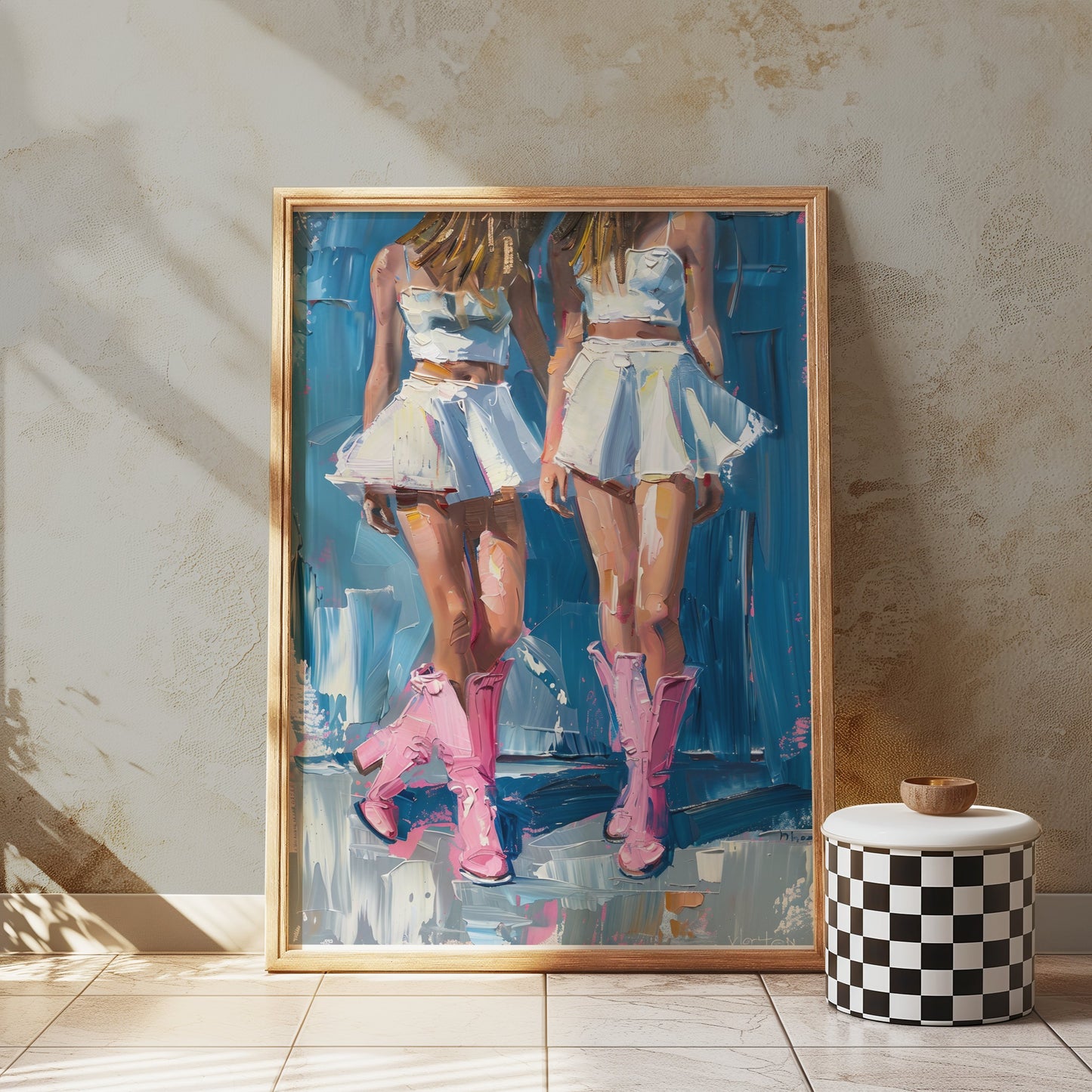 Premium Poster of Stunning Twin Cowgirl Fashion in Pink Boots Posters