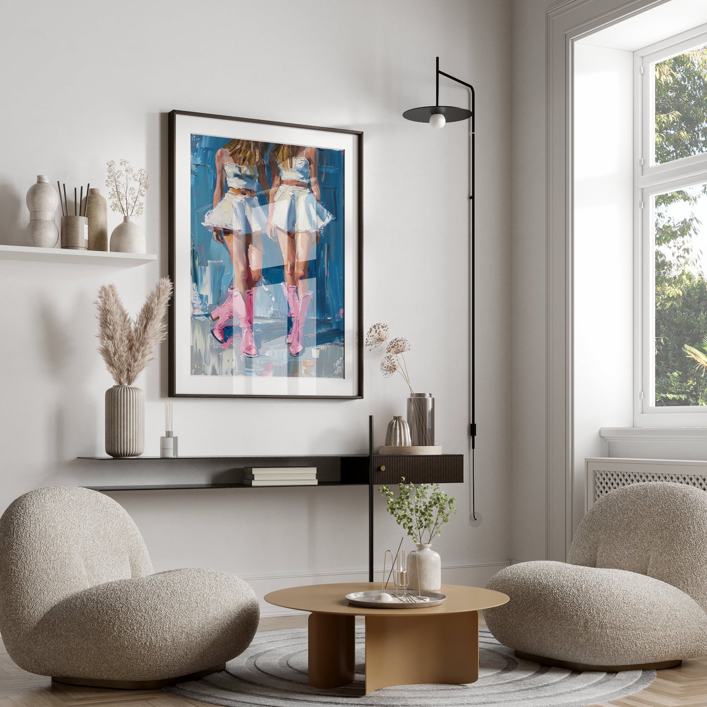 Premium Poster of Stunning Twin Cowgirl Fashion in Pink Boots Posters