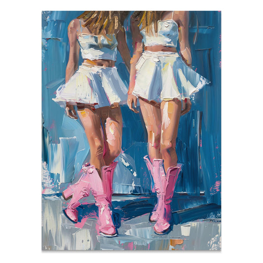 Premium Poster of Stunning Twin Cowgirl Fashion in Pink Boots Posters