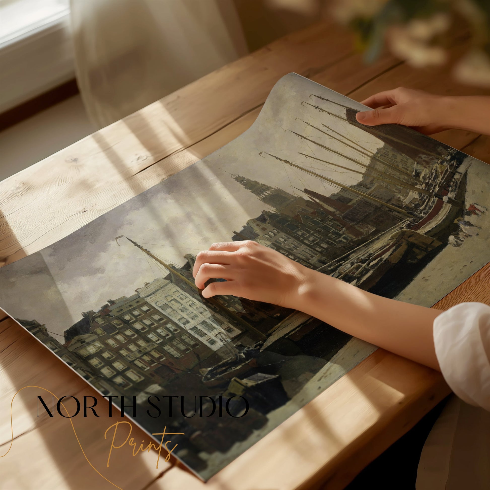 Premium Poster of Stunning Vintage Harbor Cityscape Art Posters