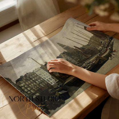 Premium Poster of Stunning Vintage Harbor Cityscape Art Posters