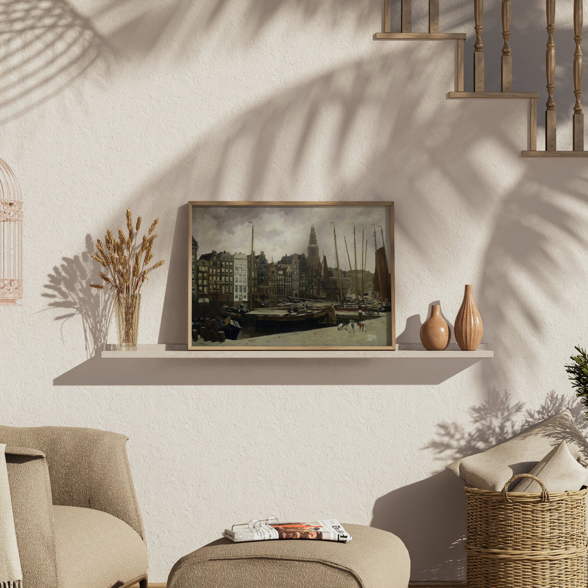 Premium Poster of Stunning Vintage Harbor Cityscape Art Posters