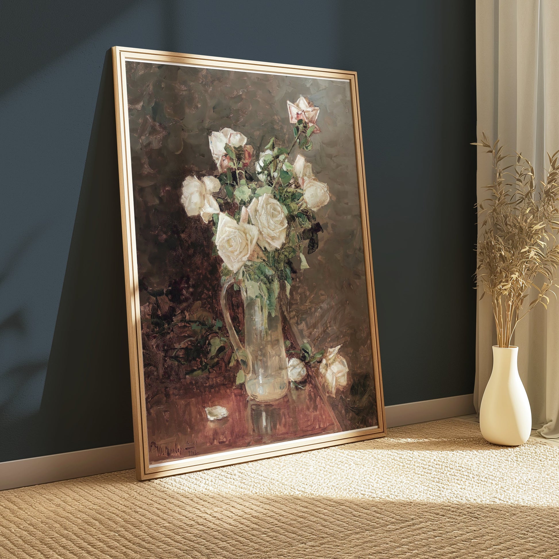 Premium Poster of Stunning White Roses in Glass Vase Artistic Posters