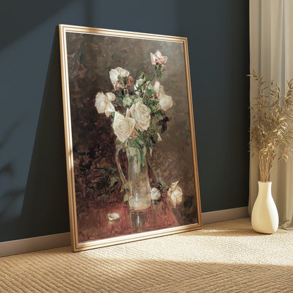 Premium Poster of Stunning White Roses in Glass Vase Artistic Posters