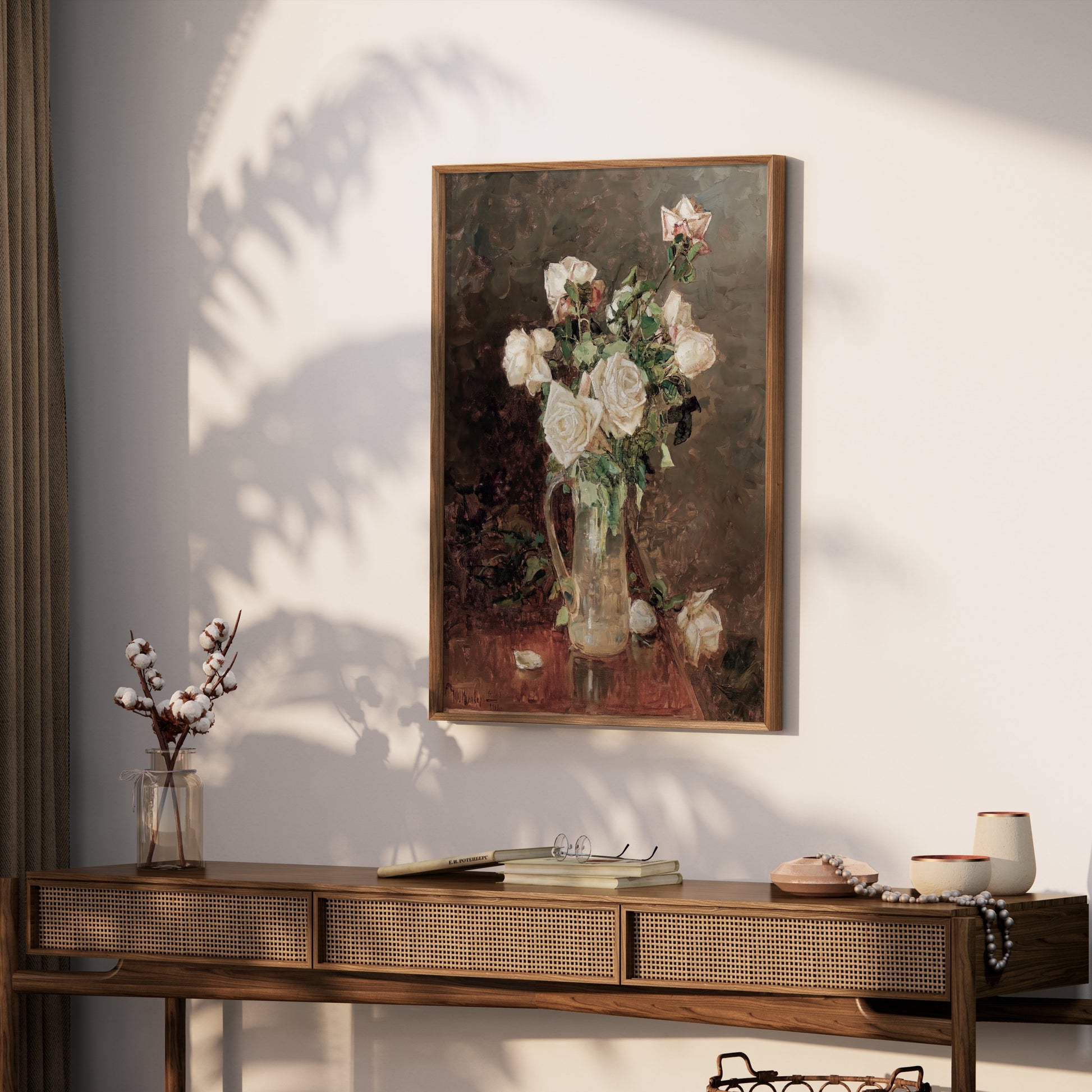 Premium Poster of Stunning White Roses in Glass Vase Artistic Posters