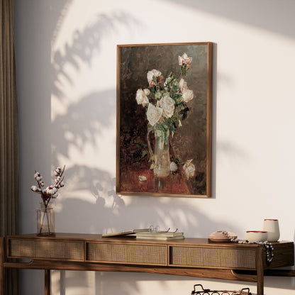 Premium Poster of Stunning White Roses in Glass Vase Artistic Posters