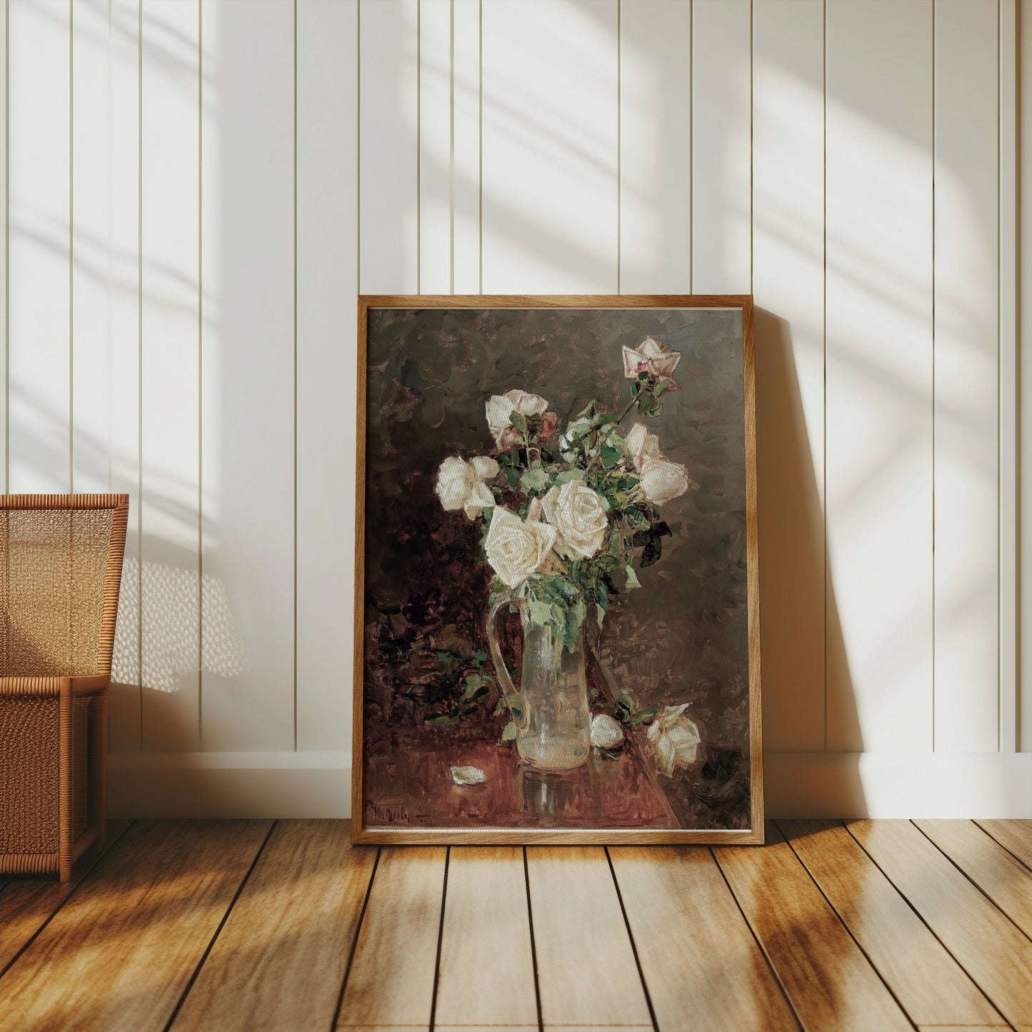 Premium Poster of Stunning White Roses in Glass Vase Artistic Posters