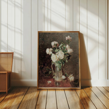 Premium Poster of Stunning White Roses in Glass Vase Artistic Posters