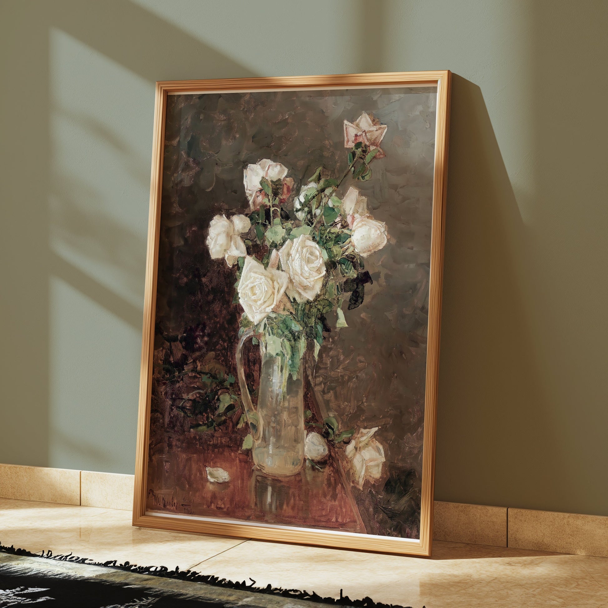 Premium Poster of Stunning White Roses in Glass Vase Artistic Posters