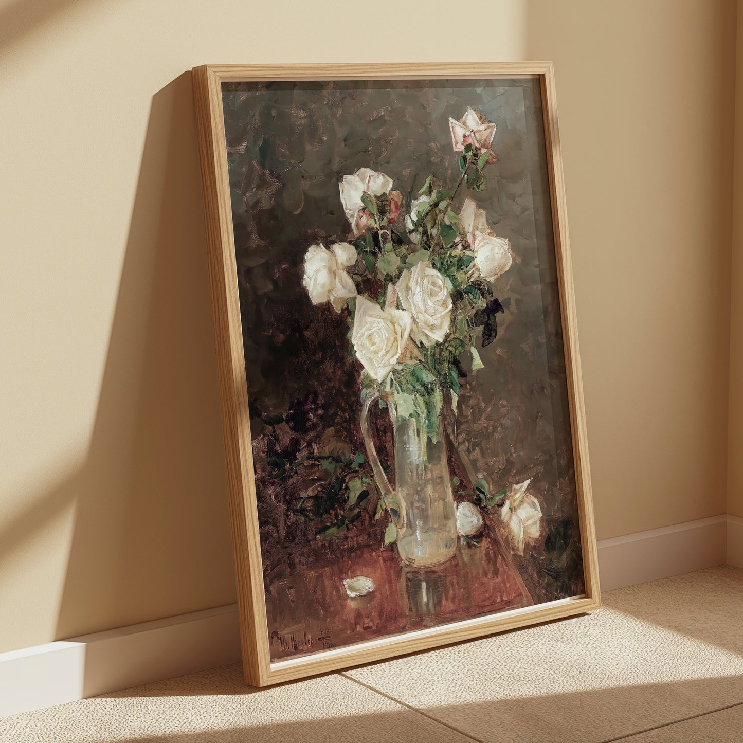 Premium Poster of Stunning White Roses in Glass Vase Artistic Posters