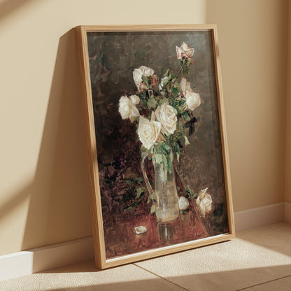 Premium Poster of Stunning White Roses in Glass Vase Artistic Posters