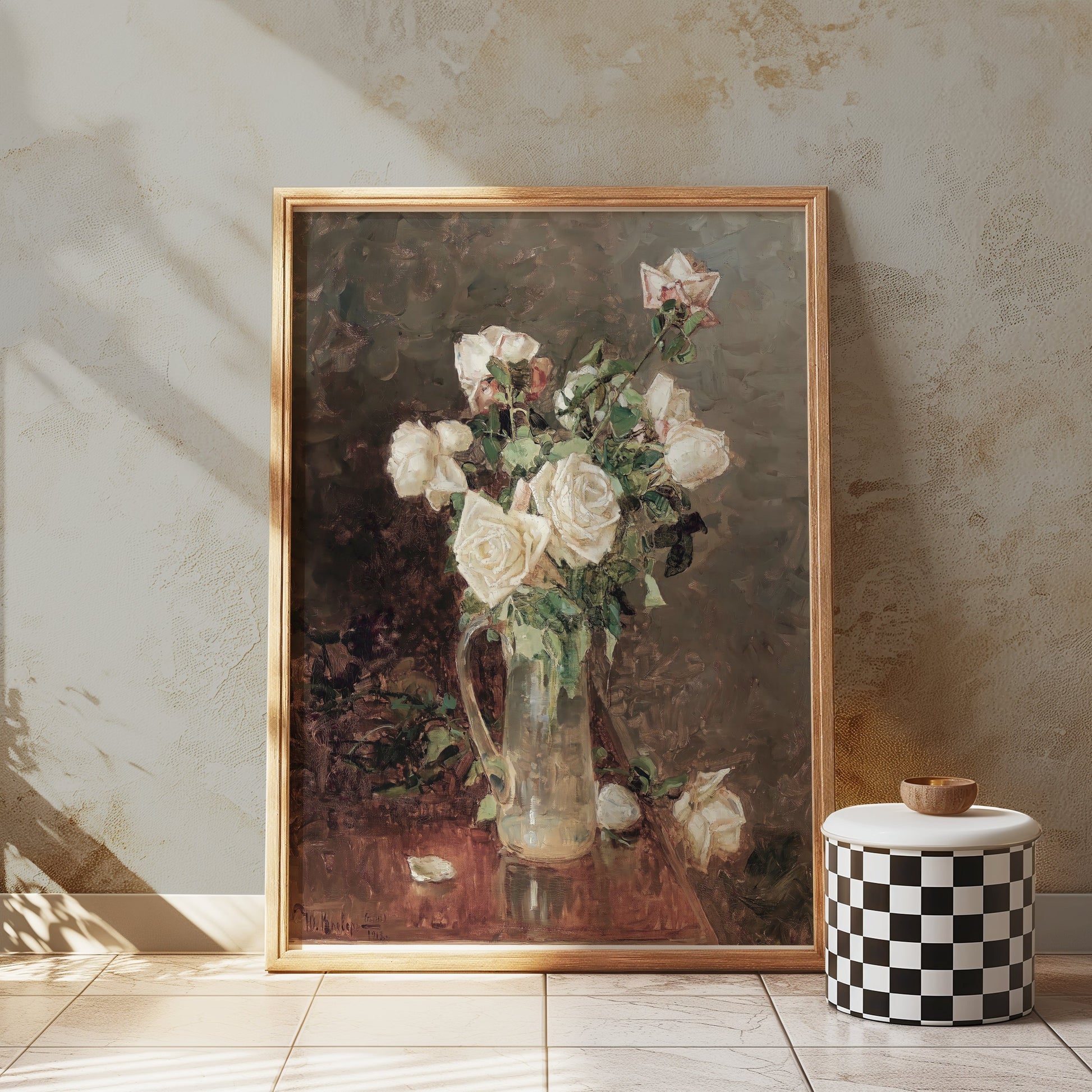 Premium Poster of Stunning White Roses in Glass Vase Artistic Posters