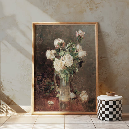 Premium Poster of Stunning White Roses in Glass Vase Artistic Posters
