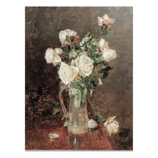 Premium Poster of Stunning White Roses in Glass Vase Artistic Posters
