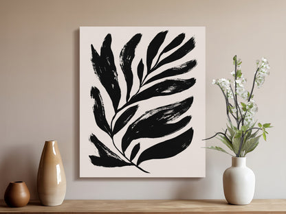 Premium Poster of Stylish Black Leaf Design Floral Wall Art Canvas Wraps