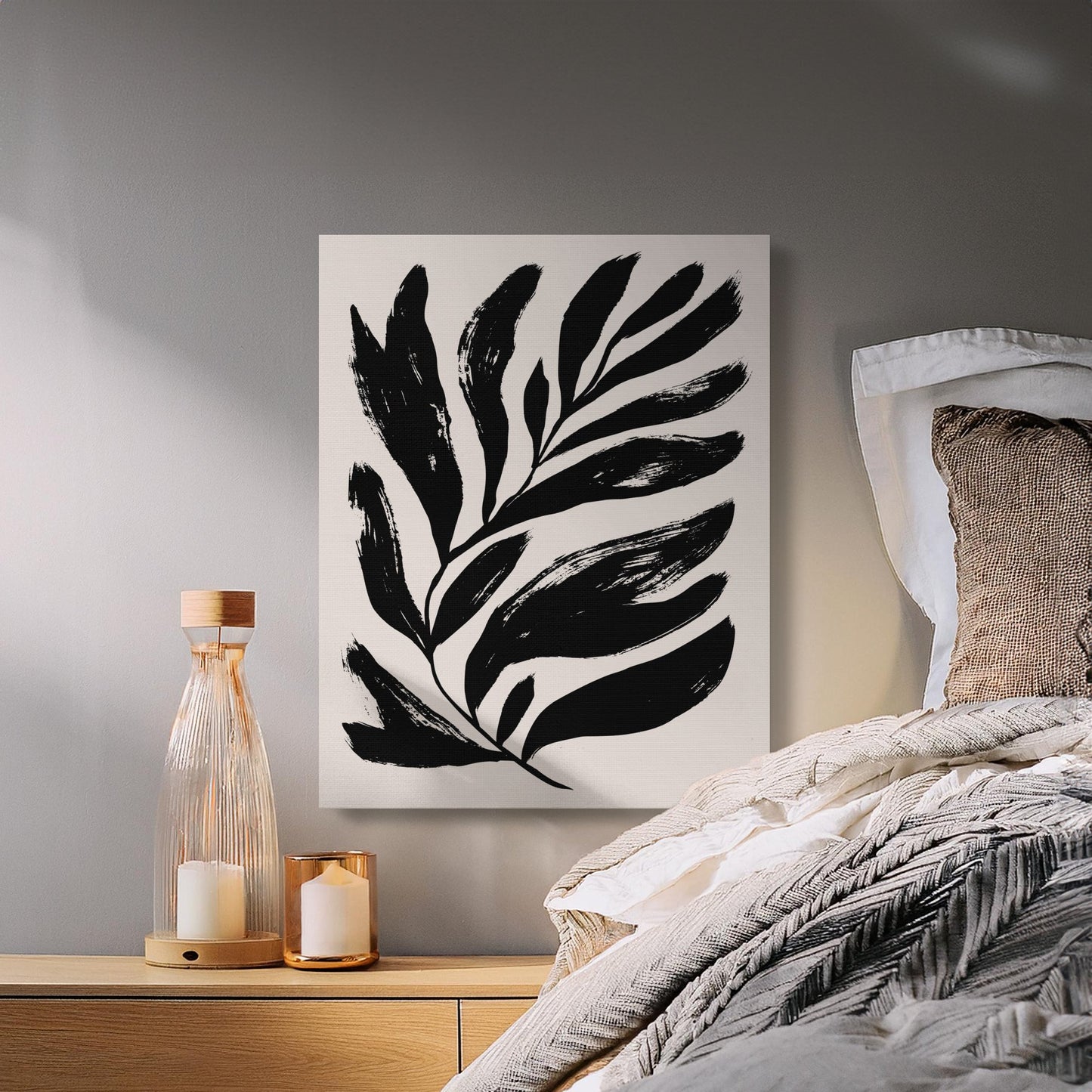 Premium Poster of Stylish Black Leaf Design Floral Wall Art Canvas Wraps