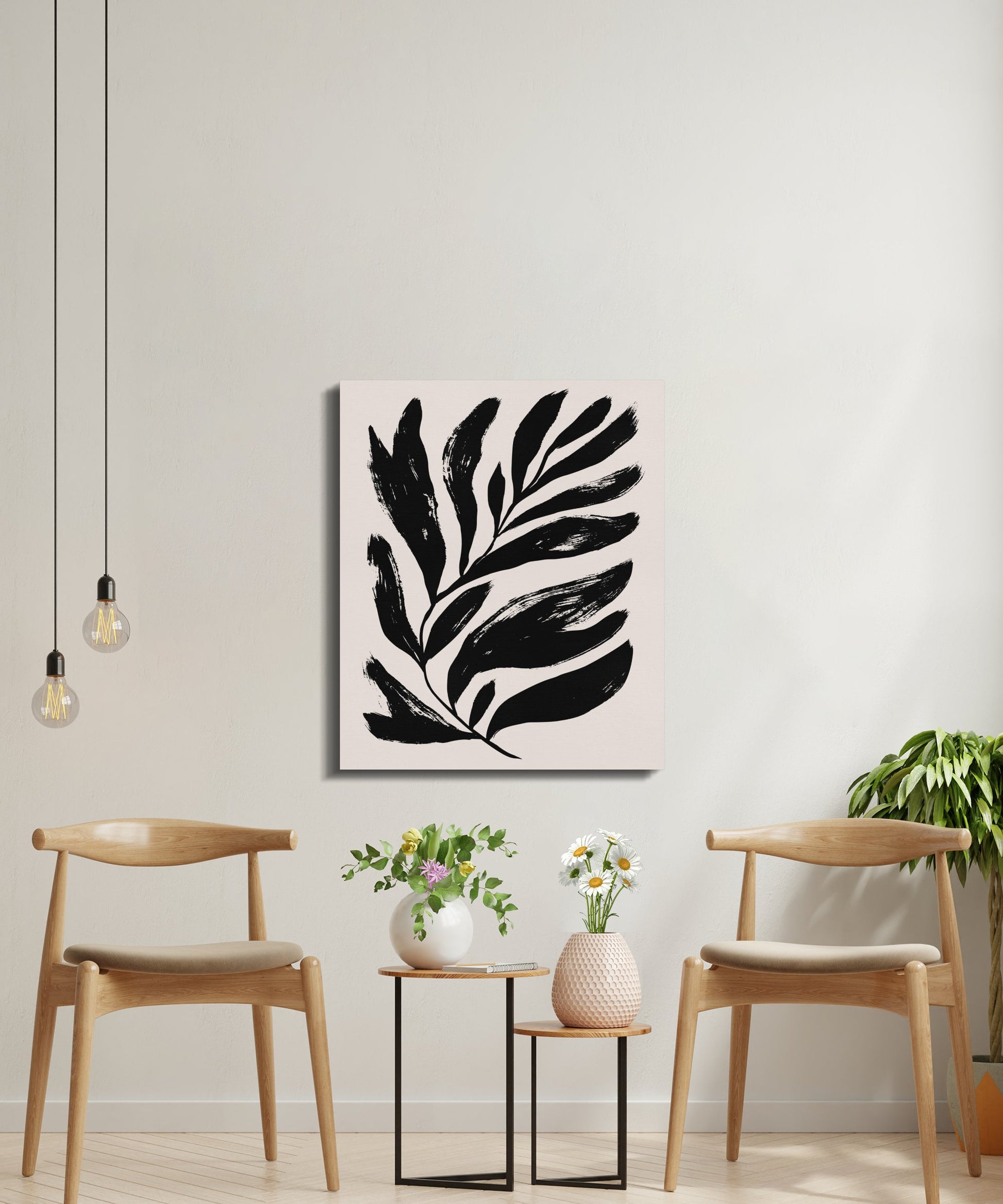 Premium Poster of Stylish Black Leaf Design Floral Wall Art Canvas Wraps