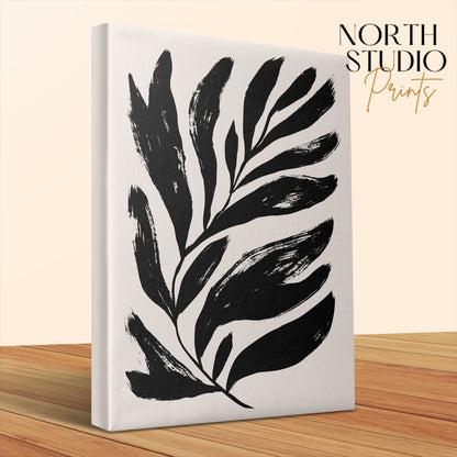 Premium Poster of Stylish Black Leaf Design Floral Wall Art Canvas Wraps