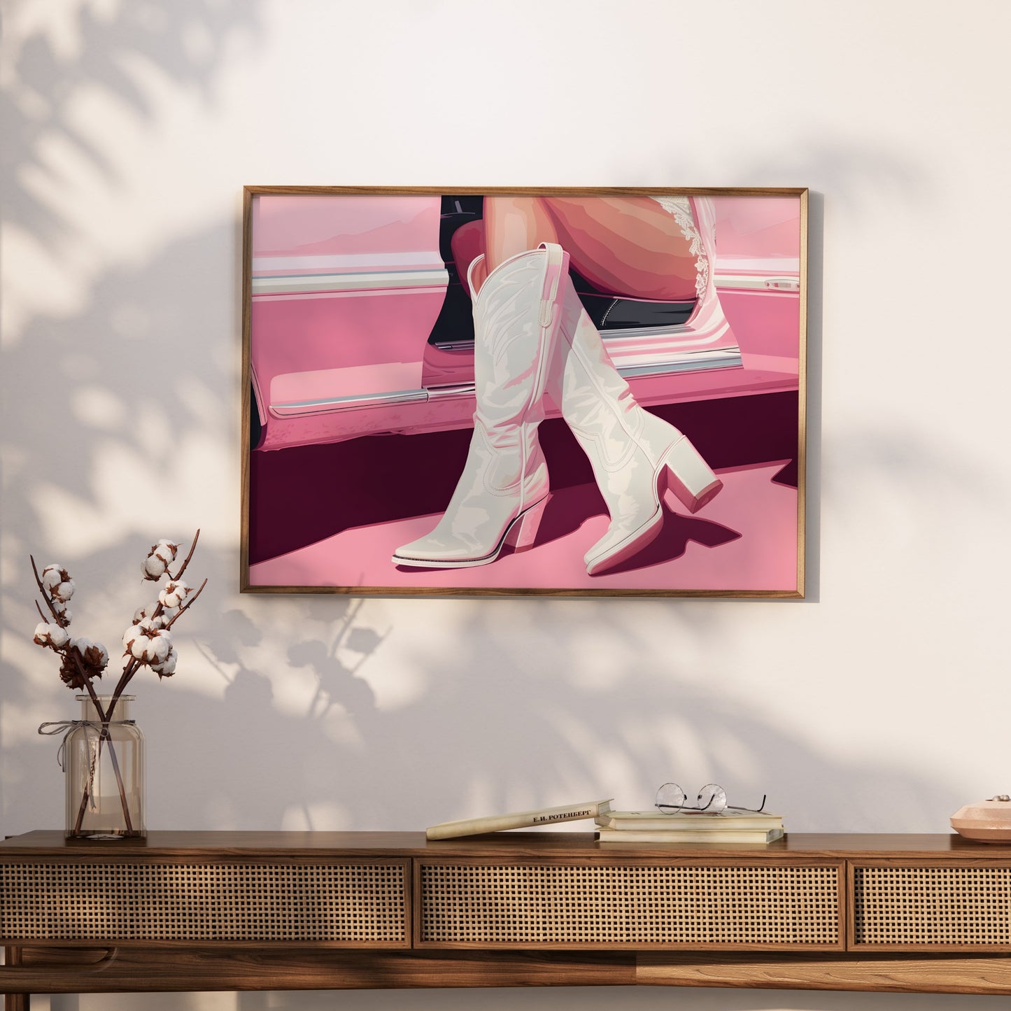 Premium Poster of Stylish Boots in Vintage Car Art Print Posters