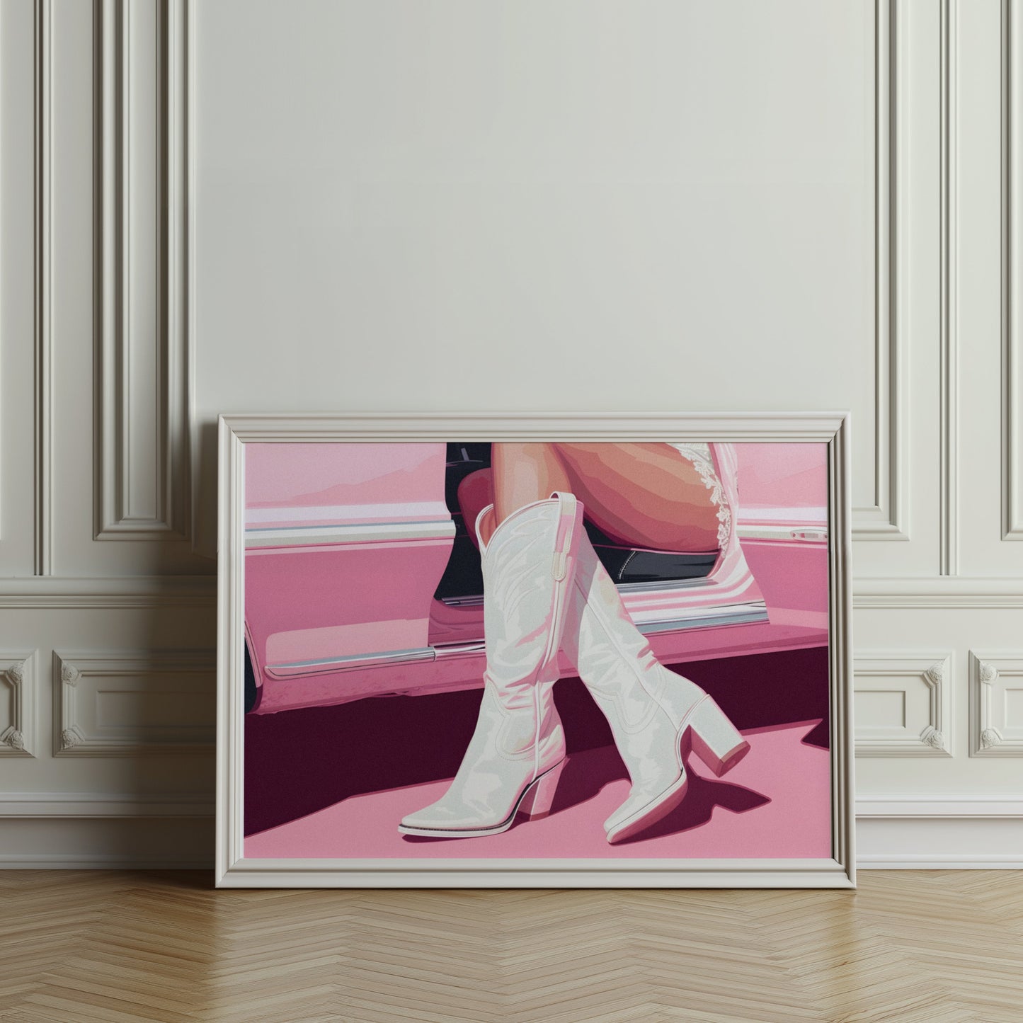 Premium Poster of Stylish Boots in Vintage Car Art Print Posters