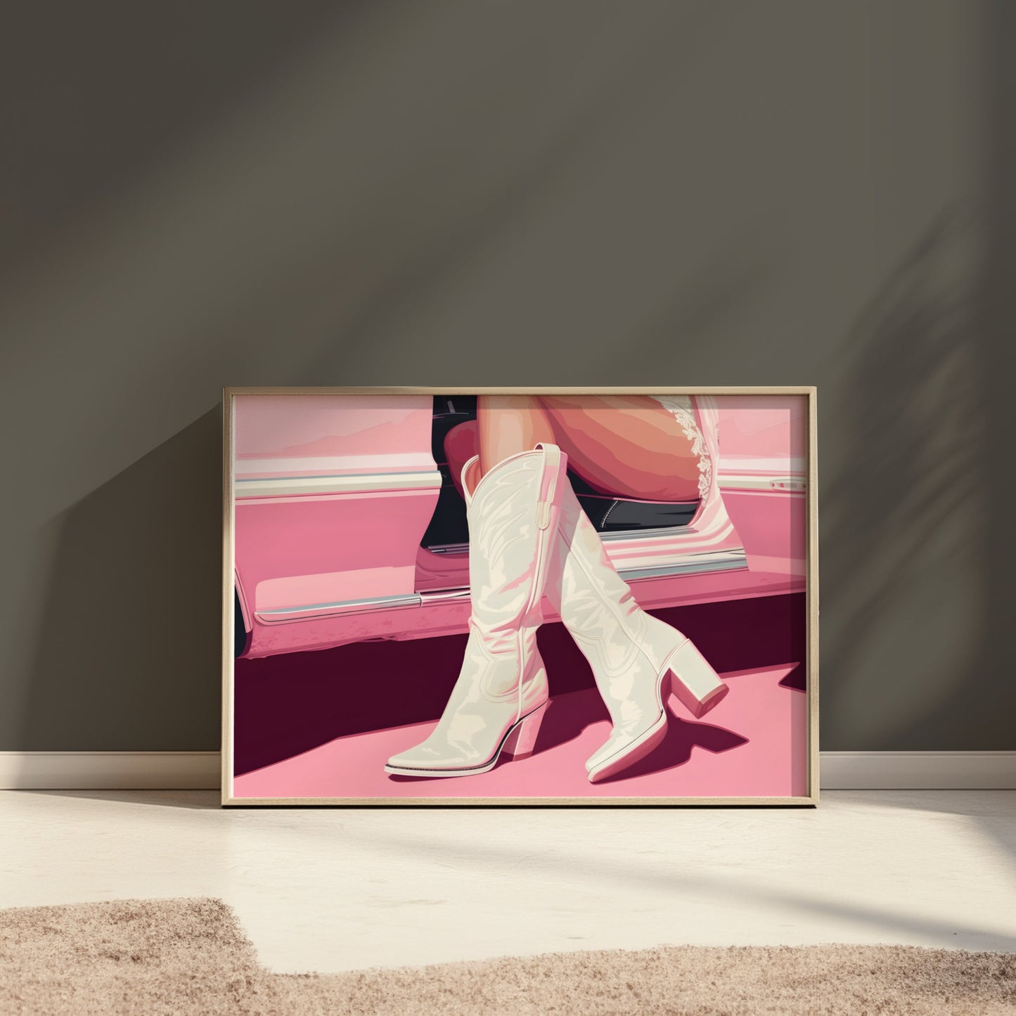 Premium Poster of Stylish Boots in Vintage Car Art Print Posters