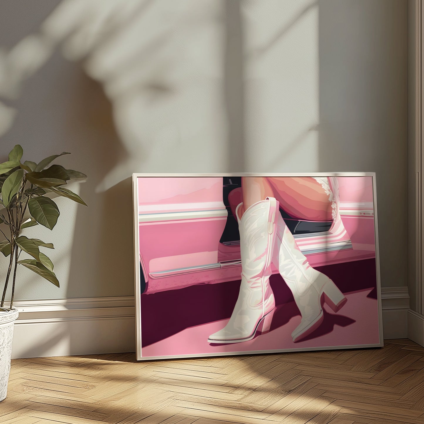 Premium Poster of Stylish Boots in Vintage Car Art Print Posters