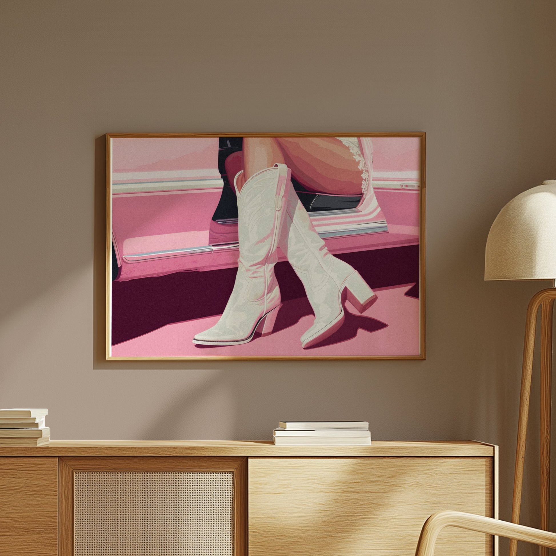 Premium Poster of Stylish Boots in Vintage Car Art Print Posters