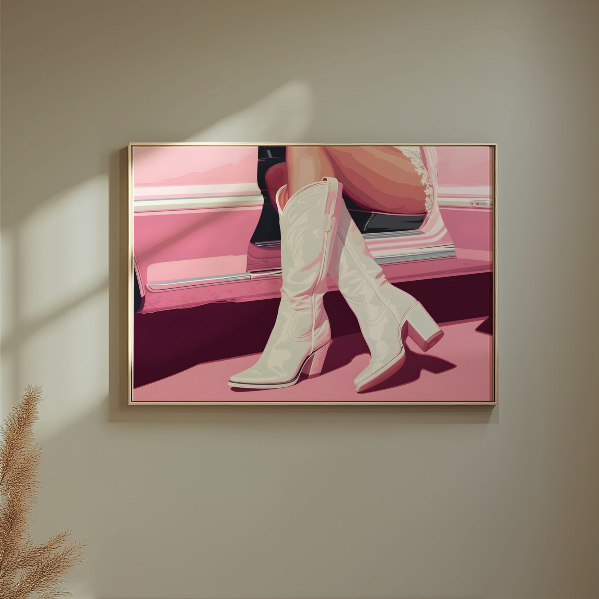 Premium Poster of Stylish Boots in Vintage Car Art Print Posters