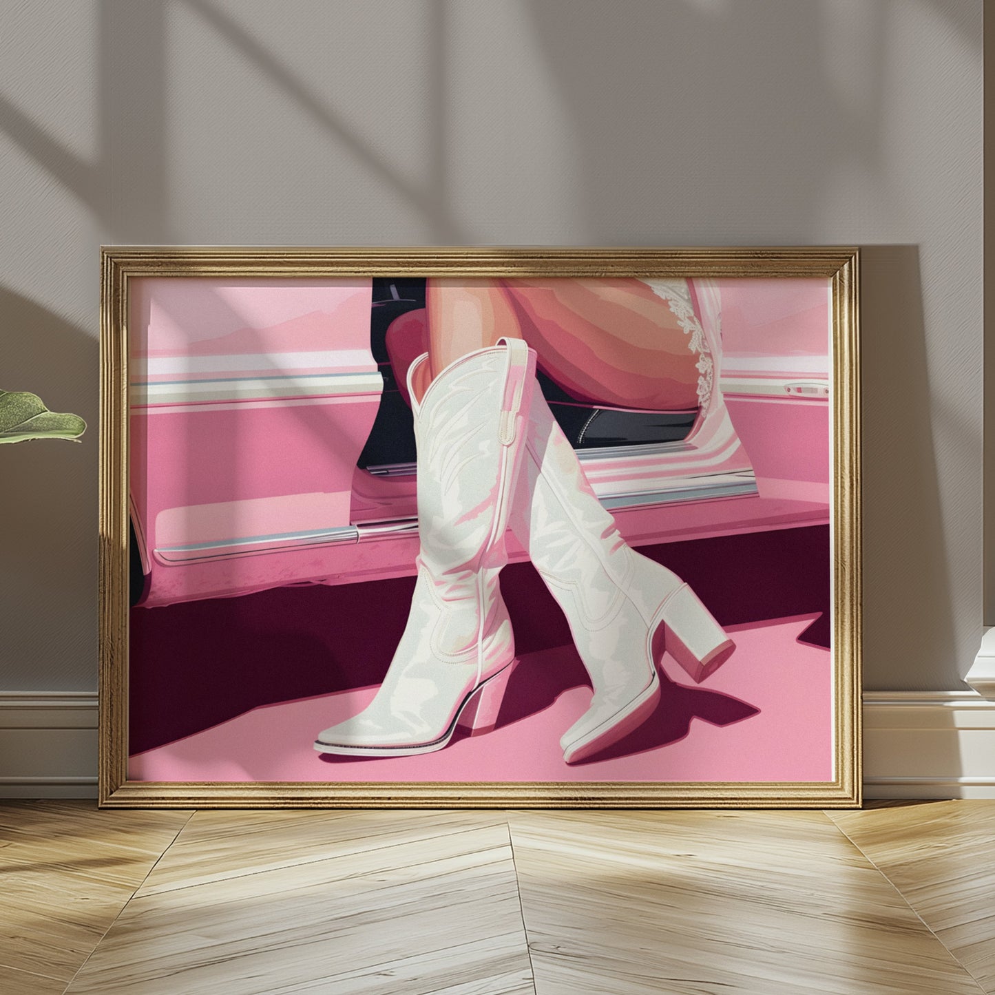 Premium Poster of Stylish Boots in Vintage Car Art Print Posters