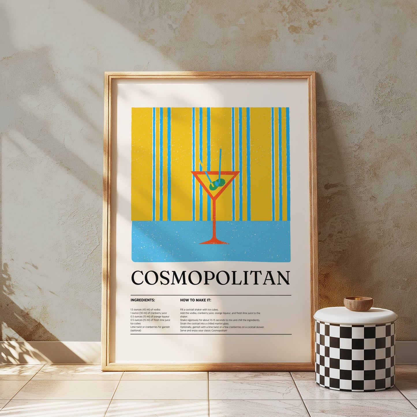 Premium Poster of Stylish Cosmopolitan Recipe Art Wall Decor Posters