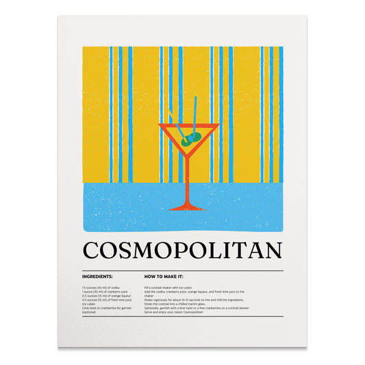 Premium Poster of Stylish Cosmopolitan Recipe Art Wall Decor Posters