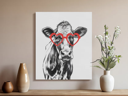 Premium Poster of Stylish Cow Sketch Portrait With Red Glasses Canvas Wraps