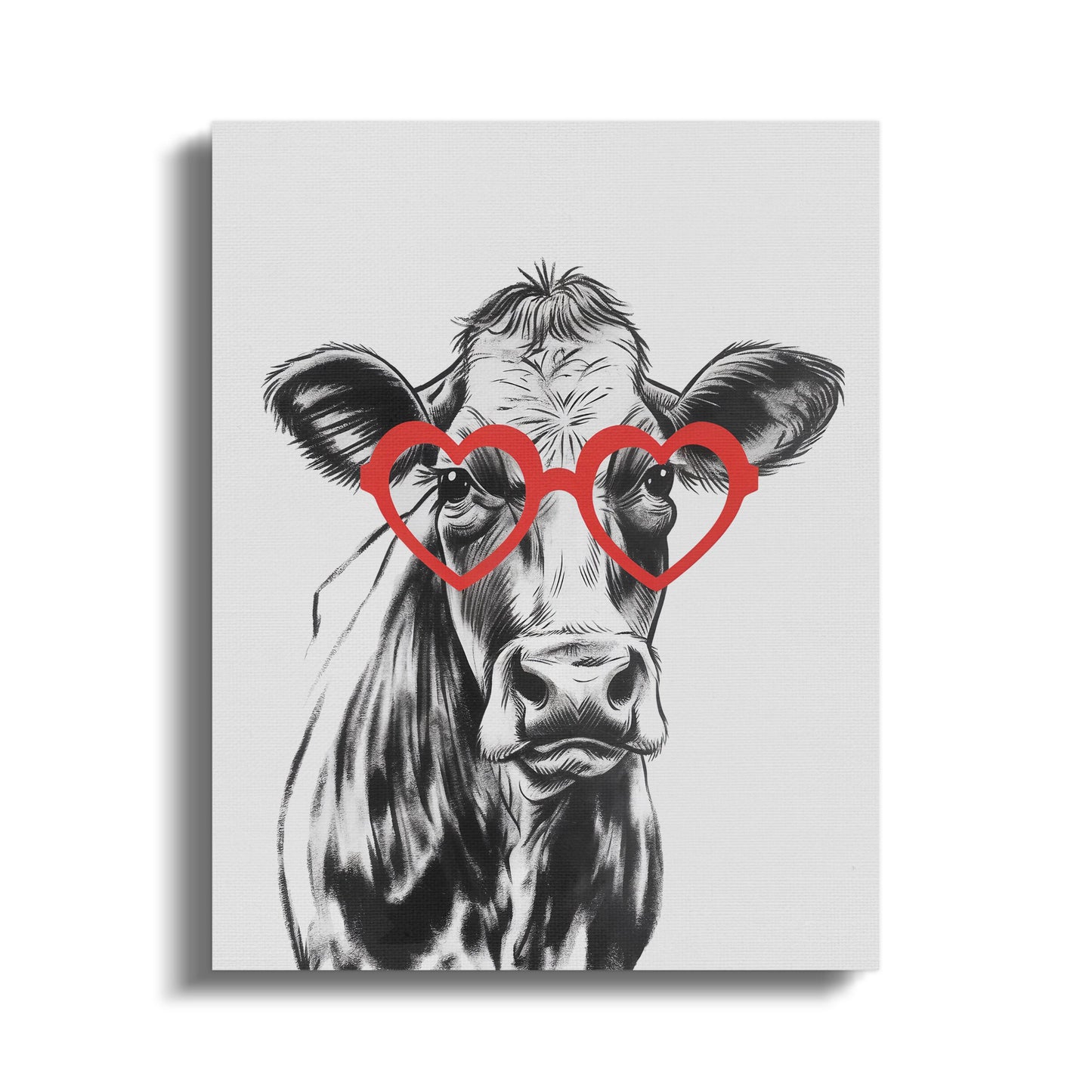 Premium Poster of Stylish Cow Sketch Portrait With Red Glasses Canvas Wraps
