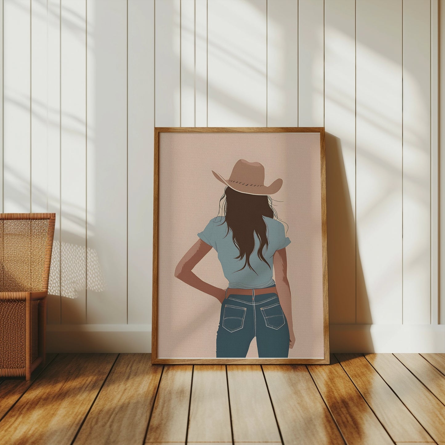 Premium Poster of Stylish Cowgirl Stands in Blue Jeans Art Posters